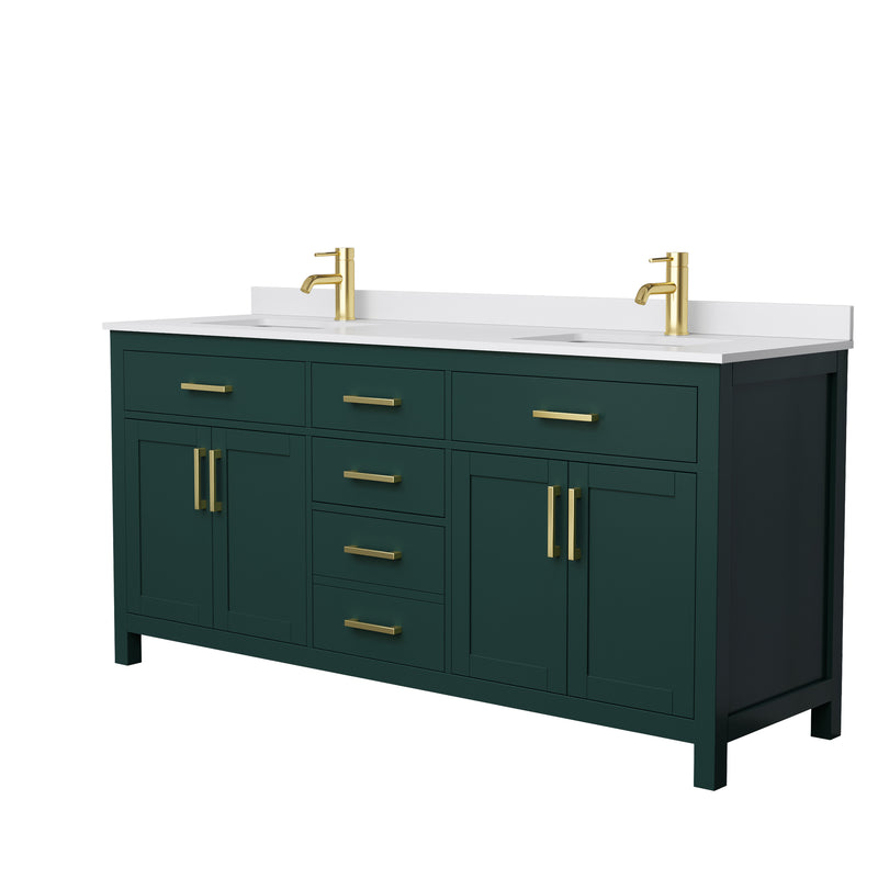 Wyndham Beckett 72" Double Bathroom Vanity In Green White Cultured Marble Countertop Undermount Square Sinks Brushed Gold Trim WCG242472DGDWCUNSMXX