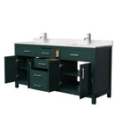 Wyndham Beckett 72" Double Bathroom Vanity In Green Carrara Cultured Marble Countertop Undermount Square Sinks Brushed Nickel Trim WCG242472DGECCUNSMXX