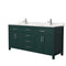 Wyndham Beckett 72" Double Bathroom Vanity In Green Carrara Cultured Marble Countertop Undermount Square Sinks Brushed Nickel Trim WCG242472DGECCUNSMXX