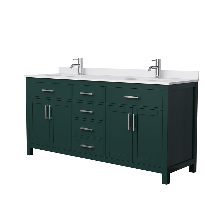 Wyndham Beckett 72" Double Bathroom Vanity In Green White Cultured Marble Countertop Undermount Square Sinks Brushed Nickel Trim WCG242472DGEWCUNSMXX