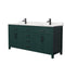 Wyndham Beckett 72" Double Bathroom Vanity In Green Carrara Cultured Marble Countertop Undermount Square Sinks Matte Black Trim WCG242472DGKCCUNSMXX