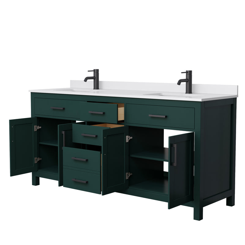 Wyndham Beckett 72" Double Bathroom Vanity In Green White Cultured Marble Countertop Undermount Square Sinks Matte Black Trim WCG242472DGKWCUNSMXX