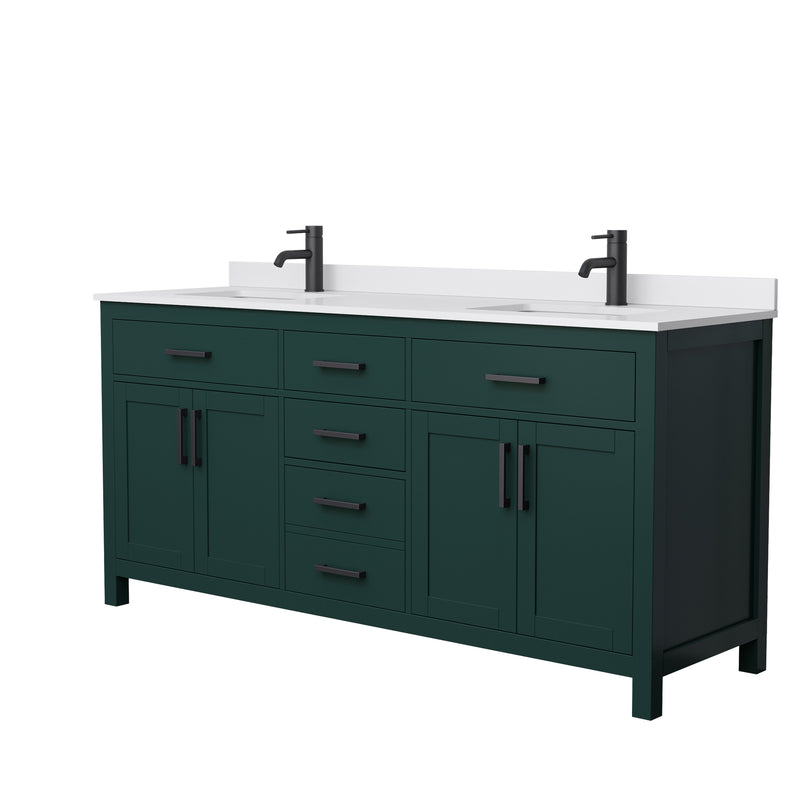 Wyndham Beckett 72" Double Bathroom Vanity In Green White Cultured Marble Countertop Undermount Square Sinks Matte Black Trim WCG242472DGKWCUNSMXX