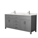 Wyndham Beckett 72" Double Bathroom Vanity In Dark Gray Carrara Cultured Marble Countertop Undermount Square Sinks And No Mirror WCG242472DKGCCUNSMXX