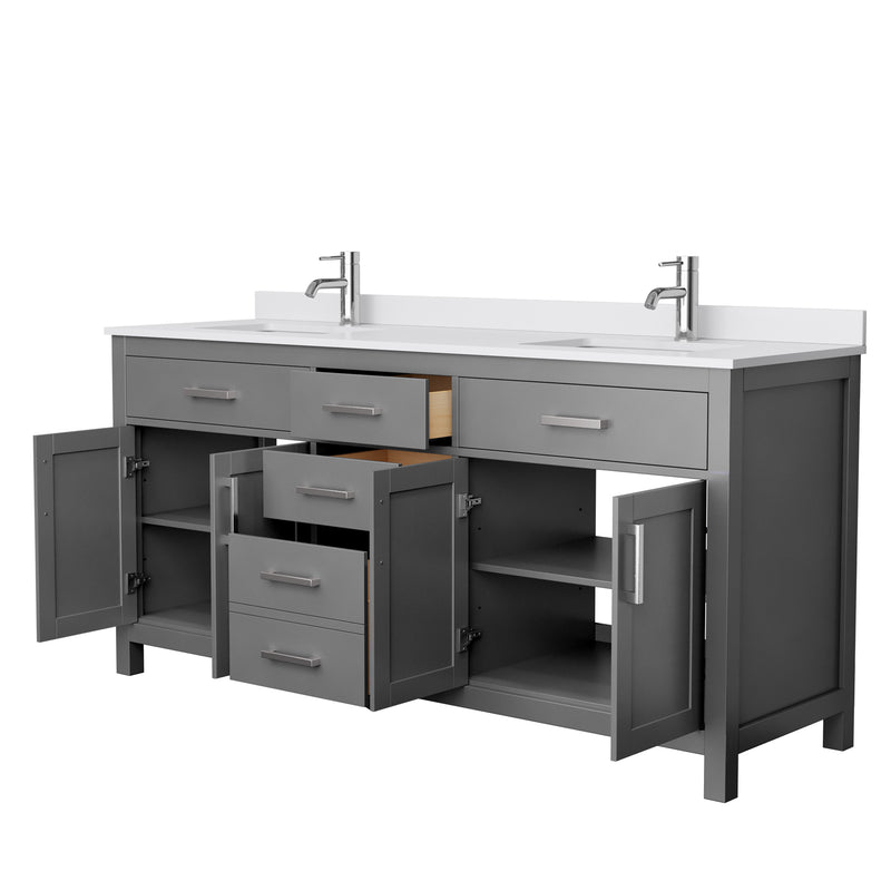 Wyndham Beckett 72" Double Bathroom Vanity In Dark Gray White Cultured Marble Countertop Undermount Square Sinks and No Mirror WCG242472DKGWCUNSMXX