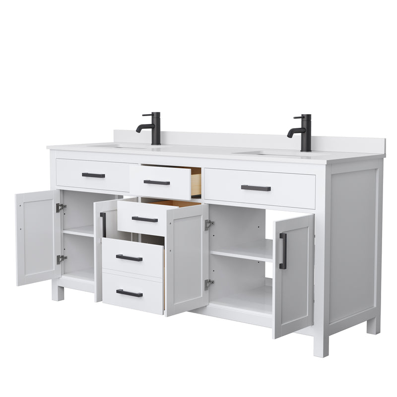 Wyndham Beckett 72" Double Bathroom Vanity In White White Cultured Marble Countertop Undermount Square Sinks Black Trims and No Mirror WCG242472DWBWCUNSMXX