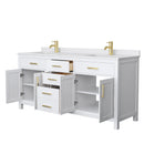 Wyndham Beckett 72" Double Bathroom Vanity In White White Cultured Marble Countertop Undermount Square Sinks Brushed Gold Trims and No Mirror WCG242472DWGWCUNSMXX