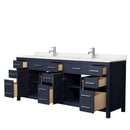 Wyndham Beckett 84" Double Bathroom Vanity In Dark Blue Carrara Cultured Marble Countertop Undermount Square Sinks Brushed Nickel Trim WCG242484DBNCCUNSMXX