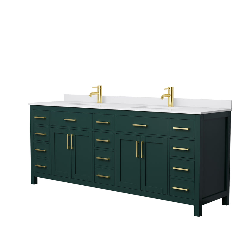 Wyndham Beckett 84" Double Bathroom Vanity In Green White Cultured Marble Countertop Undermount Square Sinks Brushed Gold Trim WCG242484DGDWCUNSMXX