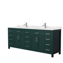 Wyndham Beckett 84" Double Bathroom Vanity In Green Carrara Cultured Marble Countertop Undermount Square Sinks Brushed Nickel Trim WCG242484DGECCUNSMXX