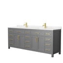 Wyndham Beckett 84" Double Bathroom Vanity In Dark Gray Carrara Cultured Marble Countertop Undermount Square Sinks Brushed Gold Trim WCG242484DGGCCUNSMXX