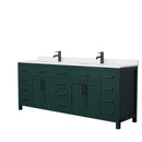 Wyndham Beckett 84" Double Bathroom Vanity In Green Carrara Cultured Marble Countertop Undermount Square Sinks Matte Black Trim WCG242484DGKCCUNSMXX