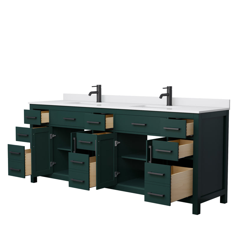 Wyndham Beckett 84" Double Bathroom Vanity In Green White Cultured Marble Countertop Undermount Square Sinks Matte Black Trim WCG242484DGKWCUNSMXX