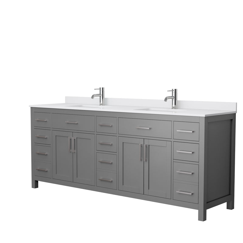 Wyndham Beckett 84" Double Bathroom Vanity In Dark Gray White Cultured Marble Countertop Undermount Square Sinks And No Mirror WCG242484DKGWCUNSMXX