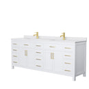 Wyndham Beckett 84" Double Bathroom Vanity In White White Cultured Marble Countertop Undermount Square Sinks Brushed Gold Trims And No Mirror WCG242484DWGWCUNSMXX