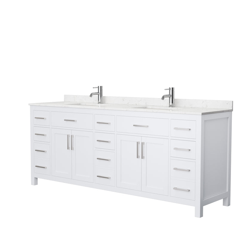 Wyndham Beckett 84" Double Bathroom Vanity In White Carrara Cultured Marble Countertop Undermount Square Sinks And No Mirror WCG242484DWHCCUNSMXX