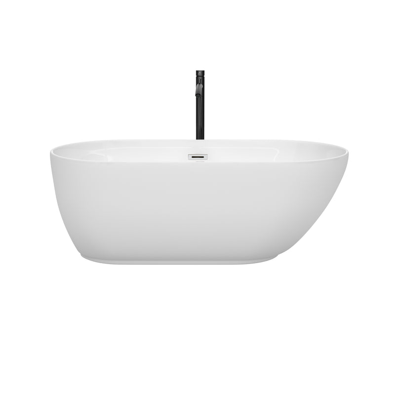 Wyndham Melissa 60" Soaking Bathtub in White with Polished Chrome Trim and Floor Mounted Faucet in Matte Black WCOBT100060PCATPBK