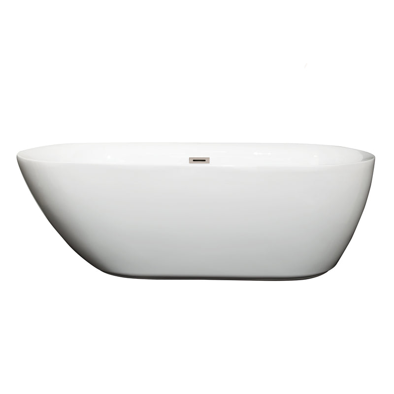 Wyndham Melissa 65" Freestanding Bathtub in White with Brushed Nickel Drain and Overflow Trim WCOBT100065BNTRIM