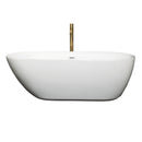 Wyndham Melissa 65" Soaking Bathtub in White with Shiny White Trim and Floor Mounted Faucet in Brushed Gold WCOBT100065SWATPGD