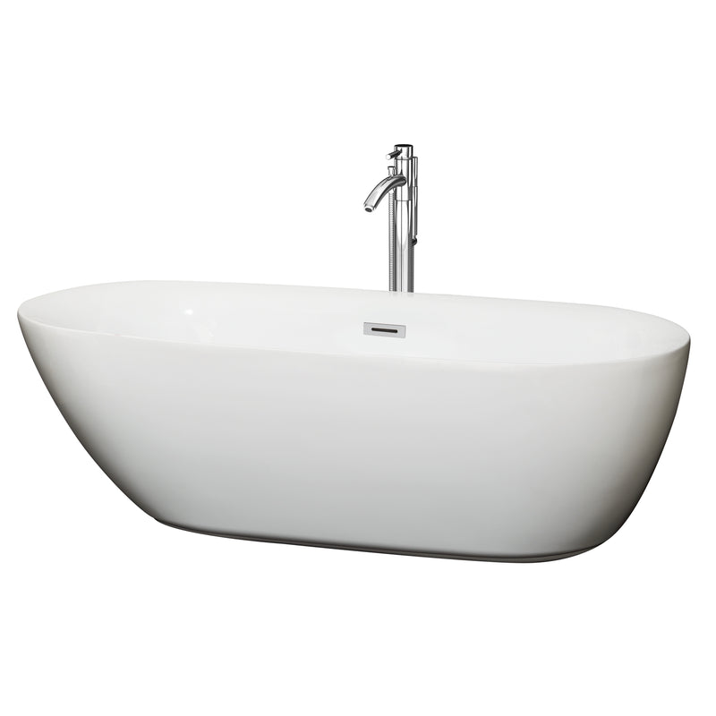 Wyndham Melissa 71" Freestanding Bathtub In White With Floor Mounted Faucet Drain And Overflow Trim In Polished Chrome WCOBT100071ATP11PC