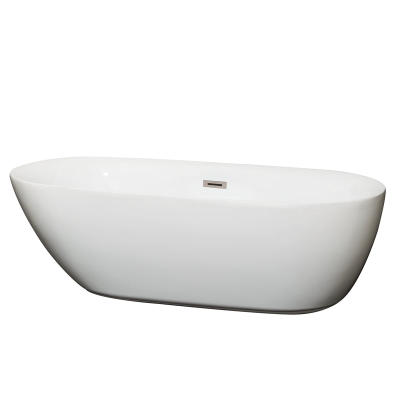 Wyndham Melissa 71" Freestanding Bathtub In White With Brushed Nickel Drain And Overflow Trim WCOBT100071BNTRIM