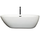 Wyndham Melissa 71" Soaking Bathtub in White with Floor Mounted Faucet Drain and Overflow Trim in Matte Black WCOBT100071MBATPBK