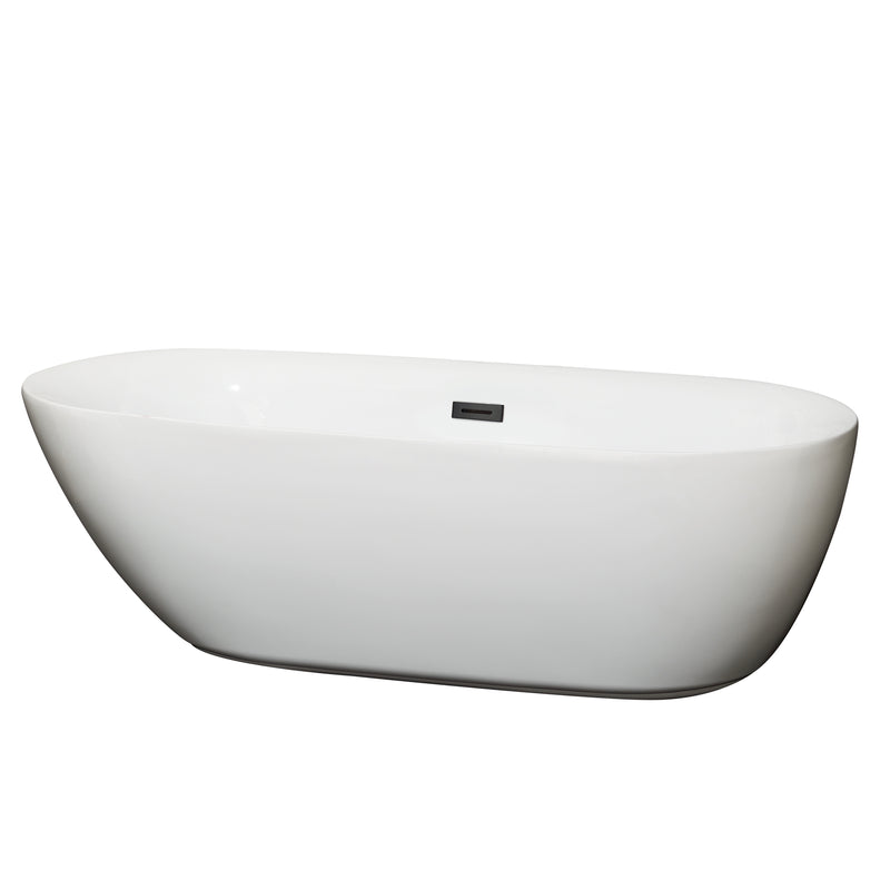 Wyndham Melissa 71" Freestanding Bathtub In White With Matte Black Drain And Overflow Trim WCOBT100071MBTRIM