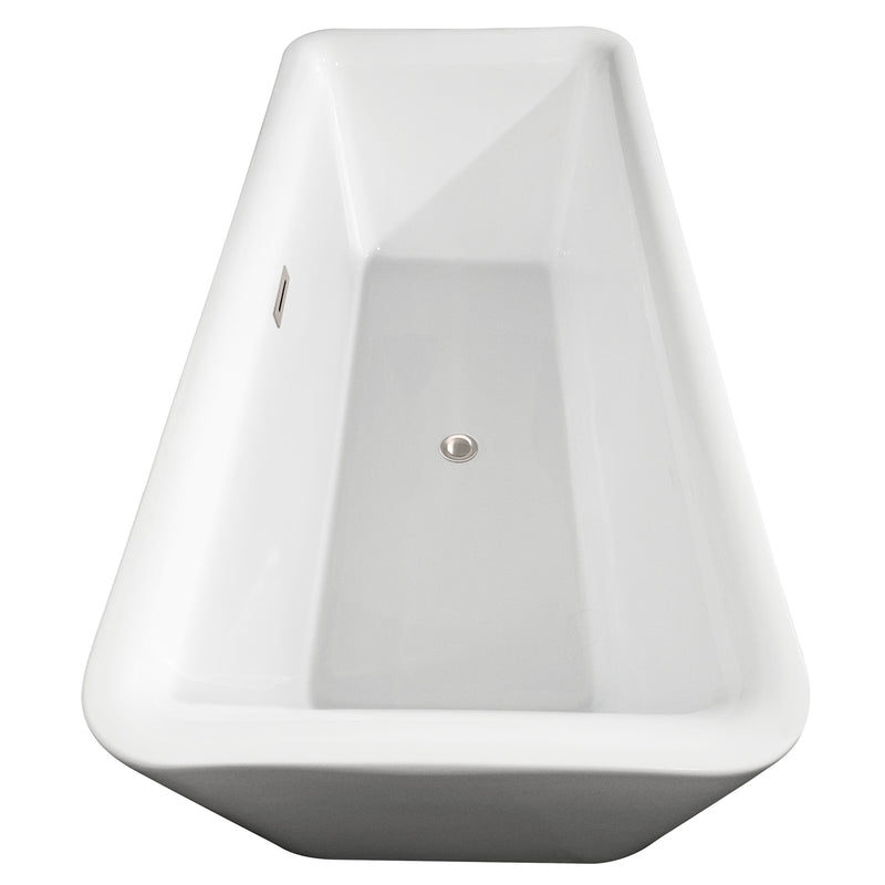 Wyndham Emily 69" Freestanding Bathtub in White with Floor Mounted Faucet Drain and Overflow Trim in Brushed Nickel WCOBT100169ATP11BN