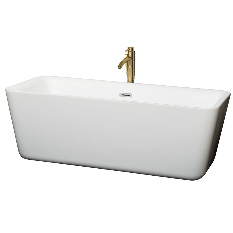 Wyndham Emily 69" Soaking Bathtub In White With Polished Chrome Trim And Floor Mounted Faucet In Brushed Gold WCOBT100169PCATPGD