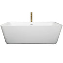 Wyndham Emily 69" Soaking Bathtub in White with Shiny White Trim and Floor Mounted Faucet in Brushed Gold WCOBT100169SWATPGD