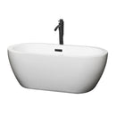 Wyndham Soho 60" Soaking Bathtub In White With Floor Mounted Faucet Drain And Overflow Trim In Matte Black WCOBT100260MBATPBK