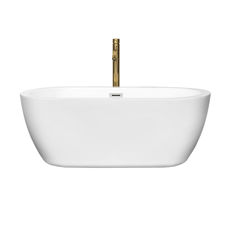 Wyndham Soho 60" Soaking Bathtub in White with Polished Chrome Trim and Floor Mounted Faucet in Brushed Gold WCOBT100260PCATPGD