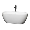 Wyndham Soho 60" Soaking Bathtub In White With Shiny White Trim And Floor Mounted Faucet In Matte Black WCOBT100260SWATPBK