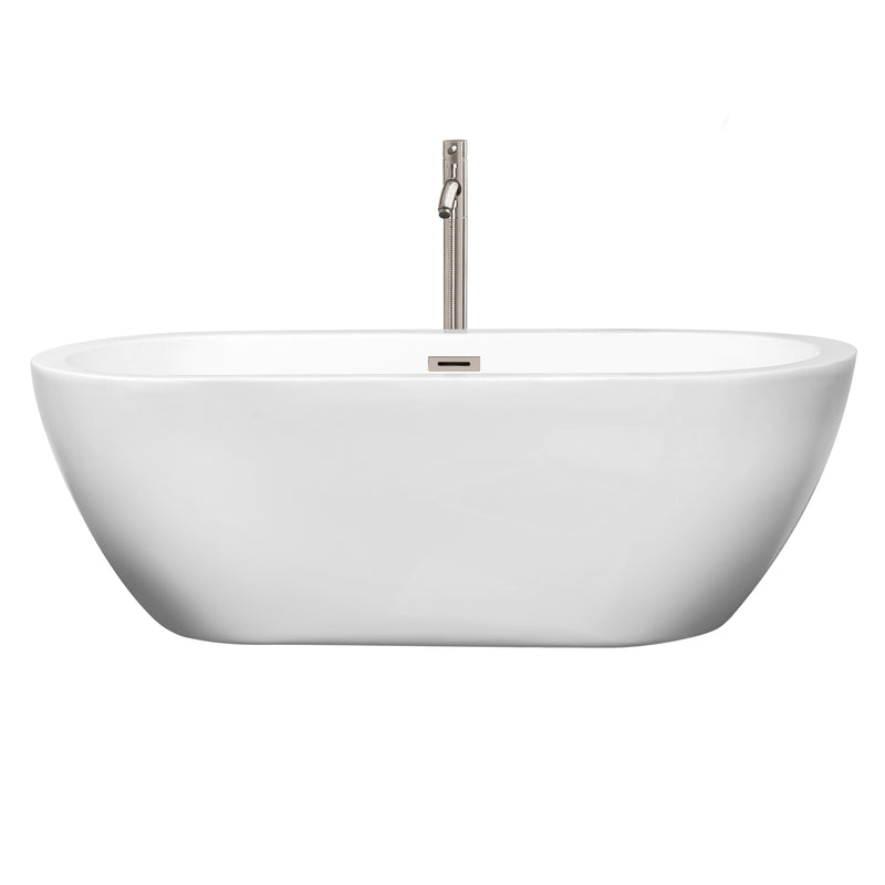 Wyndham Soho 68" Freestanding Bathtub in White with Floor Mounted Faucet Drain and Overflow Trim in Brushed Nickel WCOBT100268ATP11BN