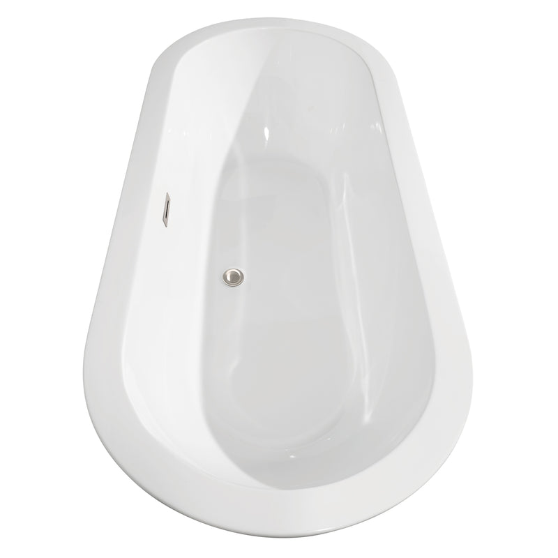 Wyndham Soho 68" Freestanding Bathtub in White with Brushed Nickel Drain and Overflow Trim WCOBT100268BNTRIM