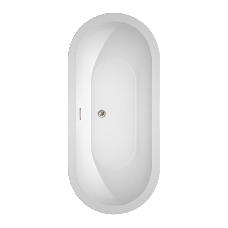 Wyndham Soho 68" Freestanding Bathtub in White with Floor Mounted Faucet Drain and Overflow Trim in Brushed Nickel WCOBT100268ATP11BN