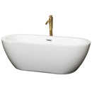 Wyndham Soho 68" Soaking Bathtub In White With Polished Chrome Trim And Floor Mounted Faucet In Brushed Gold WCOBT100268PCATPGD