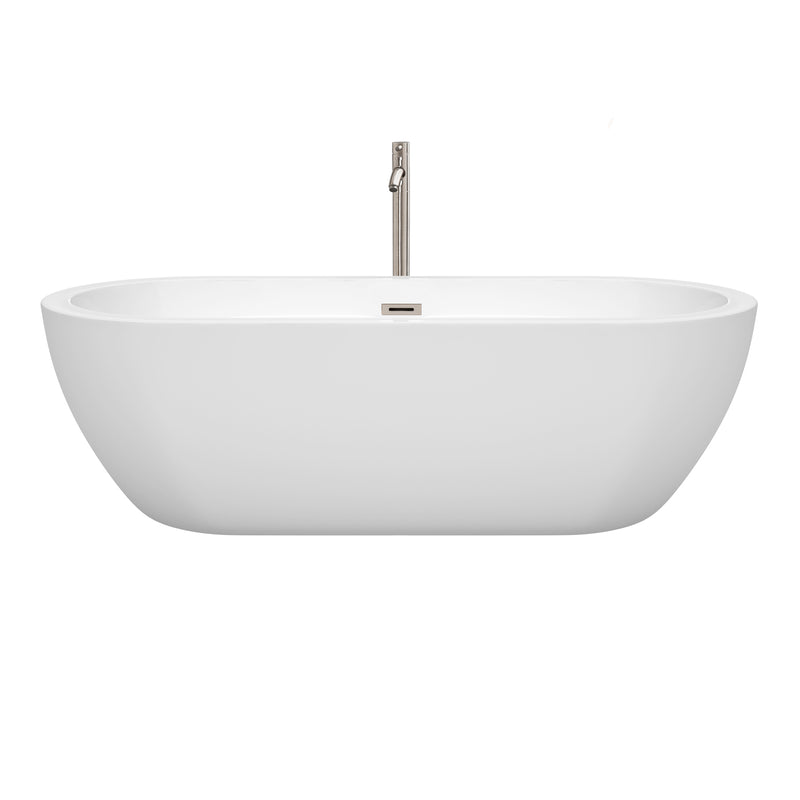 Wyndham Soho 72" Freestanding Bathtub in White with Floor Mounted Faucet Drain and Overflow Trim in Brushed Nickel WCOBT100272ATP11BN