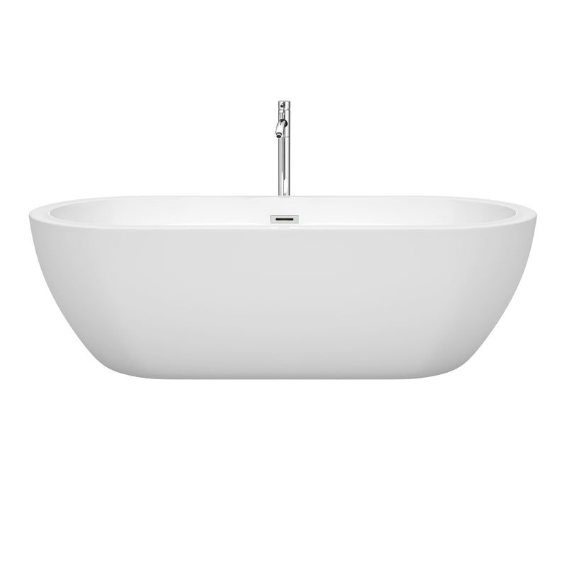 Wyndham Soho 72" Freestanding Bathtub in White with Floor Mounted Faucet Drain and Overflow Trim in Polished Chrome WCOBT100272ATP11PC