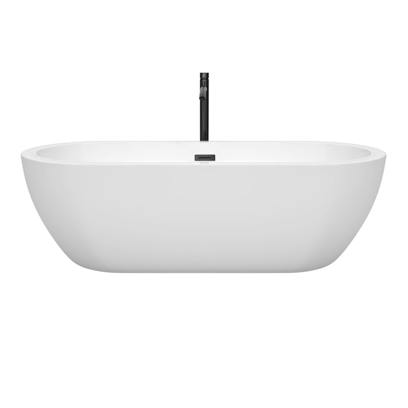 Wyndham Soho 72" Soaking Bathtub in White with Floor Mounted Faucet Drain and Overflow Trim in Matte Black WCOBT100272MBATPBK