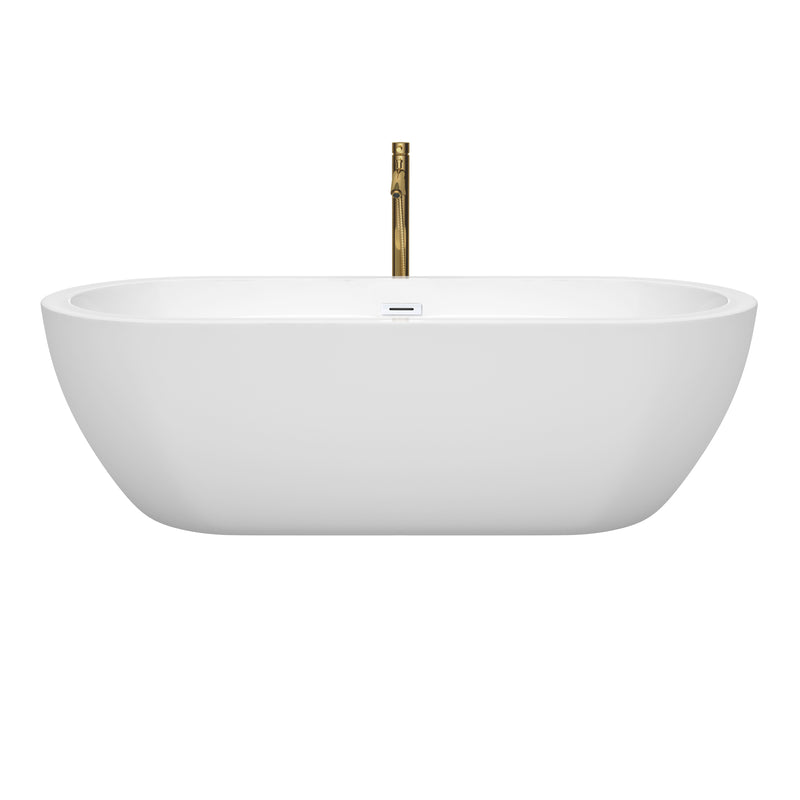 Wyndham Soho 72" Soaking Bathtub in White with Shiny White Trim and Floor Mounted Faucet in Brushed Gold WCOBT100272SWATPGD