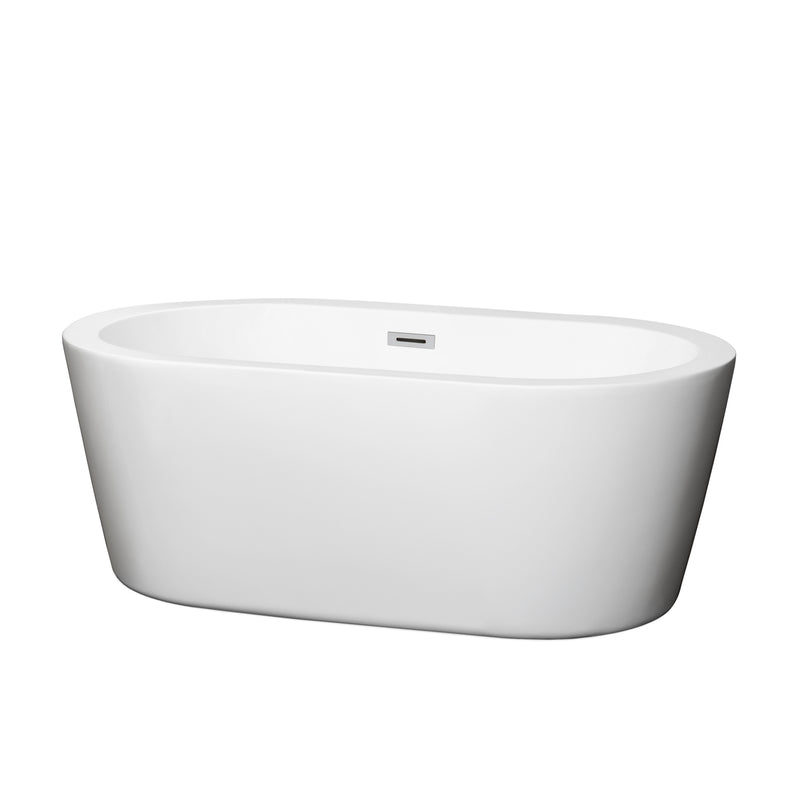 Wyndham Mermaid 60" Freestanding Bathtub In White With Polished Chrome Drain And Overflow Trim WCOBT100360