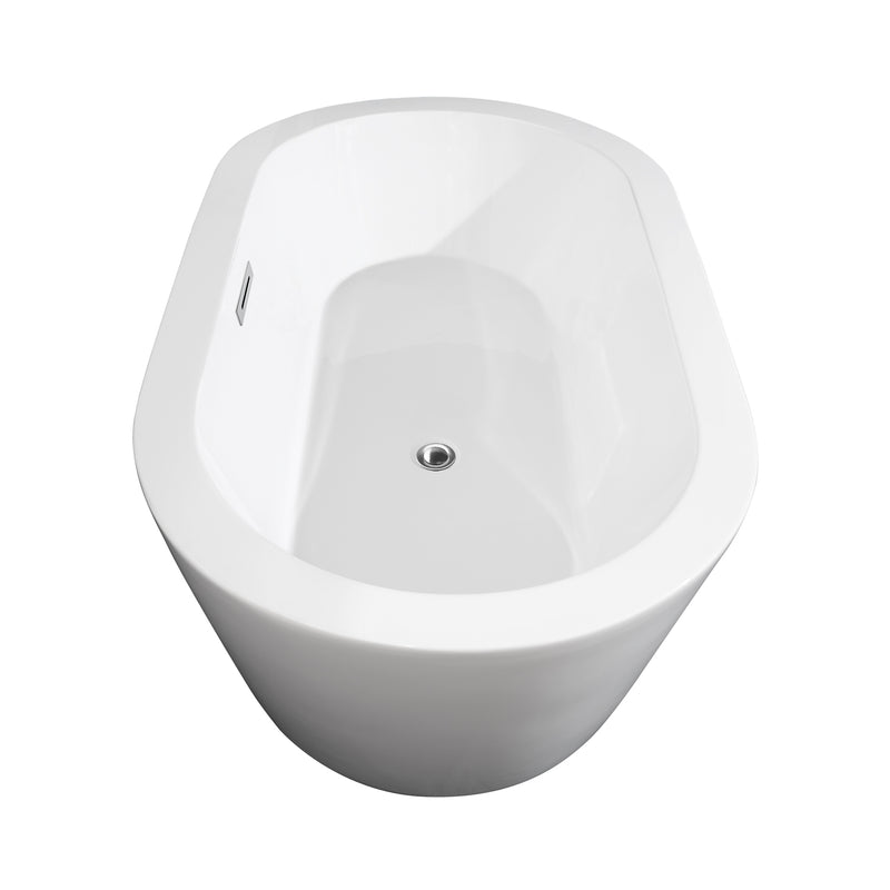 Wyndham Mermaid 60" Freestanding Bathtub in White with Floor Mounted Faucet Drain and Overflow Trim in Polished Chrome WCOBT100360ATP11PC