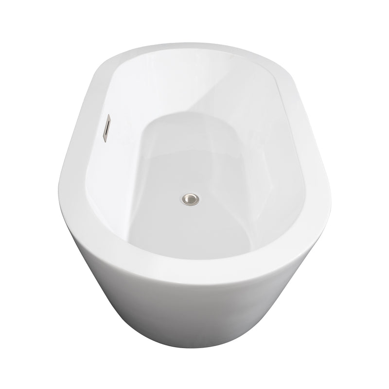 Wyndham Mermaid 60" Freestanding Bathtub in White with Floor Mounted Faucet Drain and Overflow Trim in Brushed Nickel WCOBT100360ATP11BN