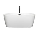 Wyndham Mermaid 60" Freestanding Bathtub in White with Floor Mounted Faucet Drain and Overflow Trim in Matte Black WCOBT100360MBATPBK