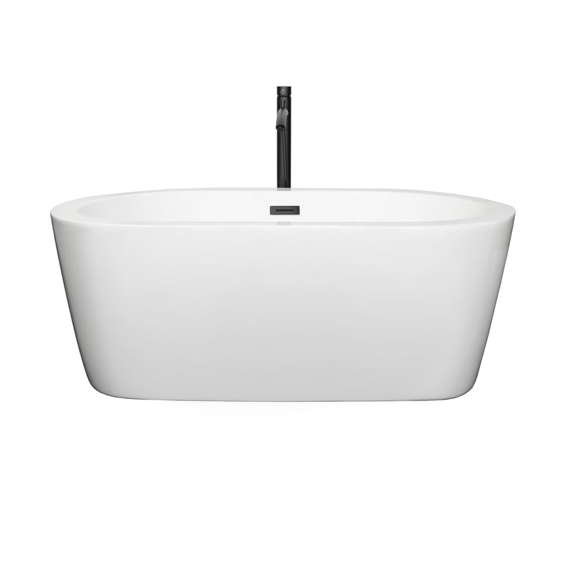 Wyndham Mermaid 60" Freestanding Bathtub in White with Floor Mounted Faucet Drain and Overflow Trim in Matte Black WCOBT100360MBATPBK