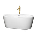 Wyndham Mermaid 60" Freestanding Bathtub In White With Polished Chrome Trim And Floor Mounted Faucet In Brushed Gold WCOBT100360PCATPGD