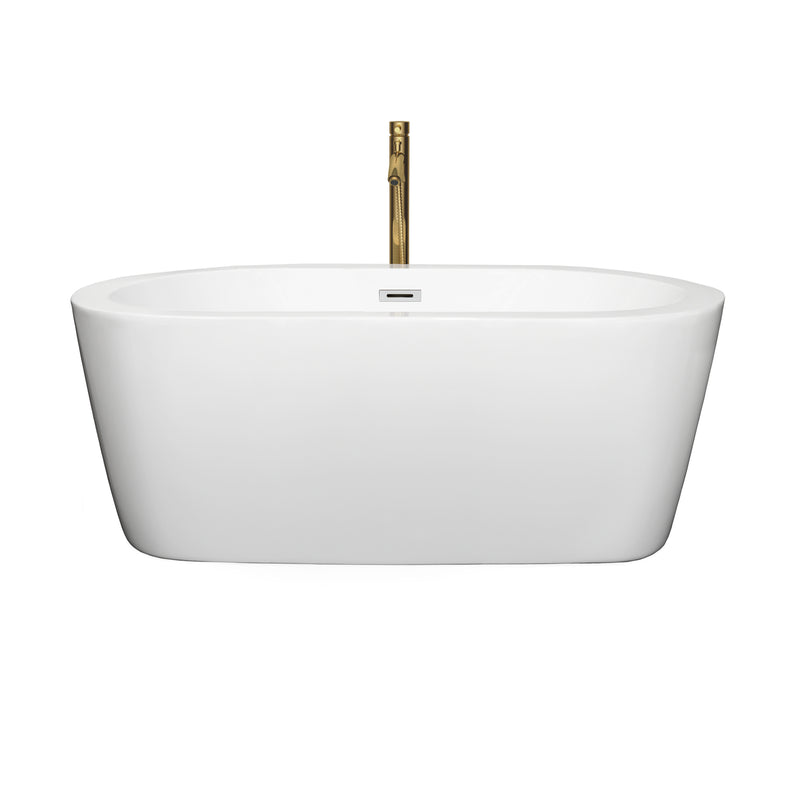 Wyndham Mermaid 60" Freestanding Bathtub in White with Polished Chrome Trim and Floor Mounted Faucet in Brushed Gold WCOBT100360PCATPGD