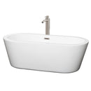 Wyndham Mermaid 67" Freestanding Bathtub In White With Floor Mounted Faucet Drain And Overflow Trim In Brushed Nickel WCOBT100367ATP11BN