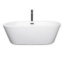 Wyndham Mermaid 67" Freestanding Bathtub in White with Floor Mounted Faucet Drain and Overflow Trim in Matte Black WCOBT100367MBATPBK